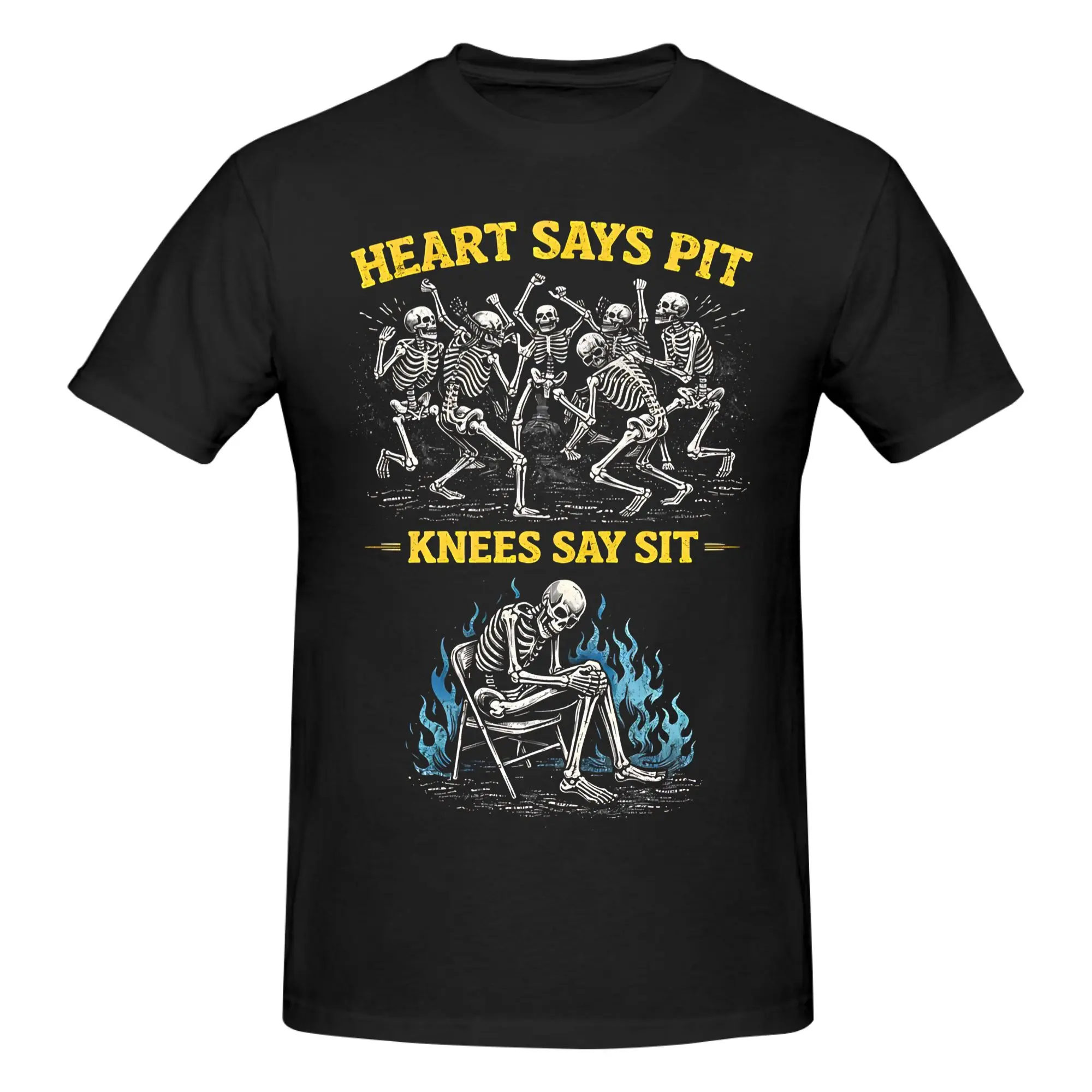 1 Stück Heart Says Pit Knees Say Sit Neuheit T-Shirt aus 100 % Baumwolle, lustige Skelett-Tops, T-Shirts für Männer