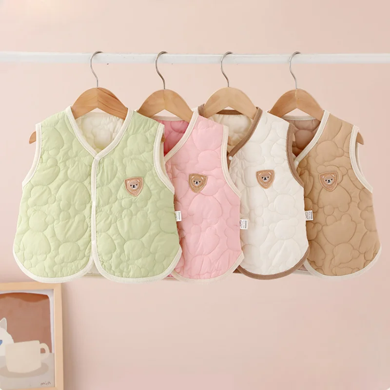 Spring Autumn Baby Cotton Vests Cartoon Bear Baby Boys Girls Outerwear Warm Comfortable Children's Waistcoats Top Coat