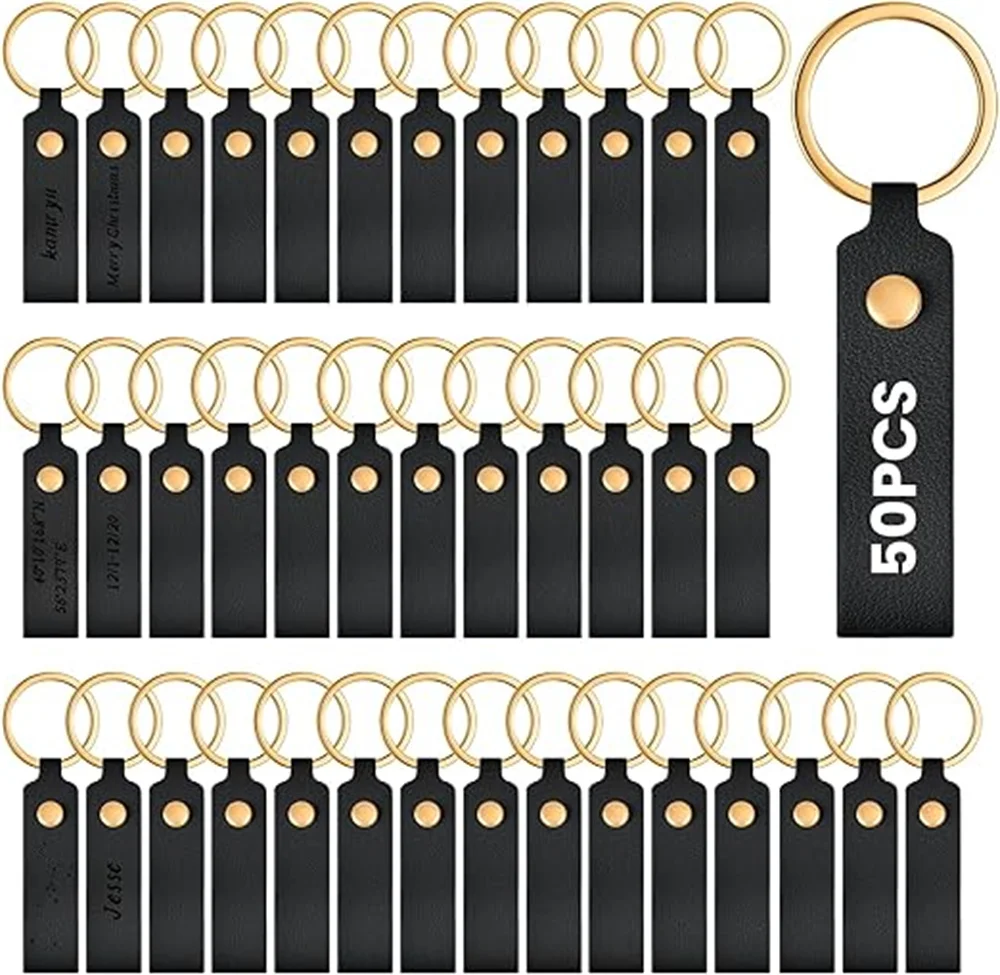 50pcs 100pcs PU Leather Keychain Blanks Bulk Laser Engraving Blanks Keychain Kit with Rings for DIY Key Chains Craft Customized