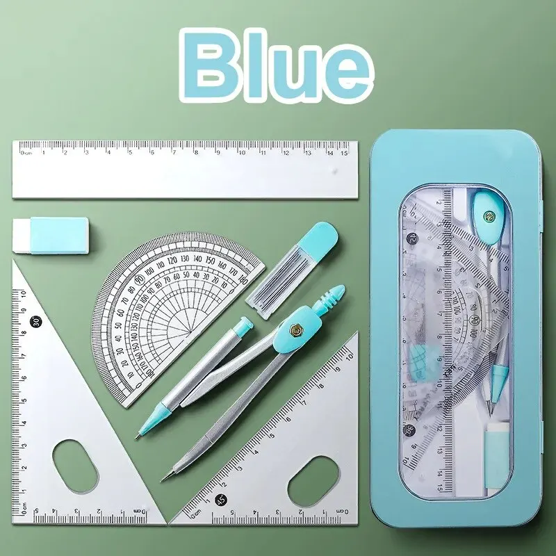 7 Pcs Set Compasses Ruler Protractor Set Student Study Stationery Math Sets Mathematical School Drafting Supplies
