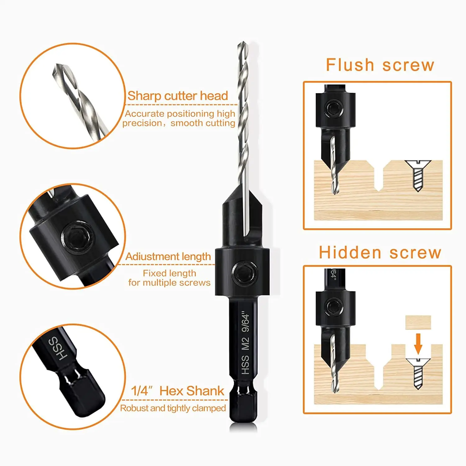 Conical Drill Bit Countersink Woodwork Pilot Holes HSS Universal Counterbore Cutter Screw Aluminum Plastic Carpentry Pilot Hole