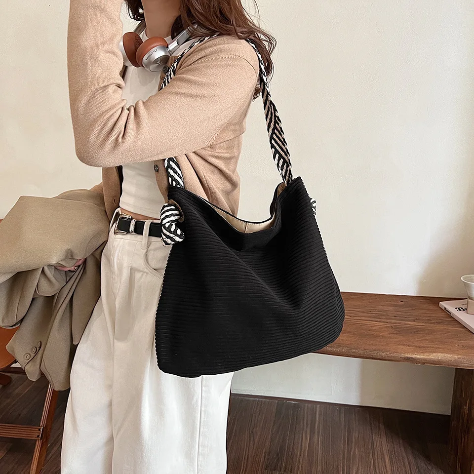 Chic Corduroy Tote Bags Stylish & Spacious Shoulder Crossbody Bag, Perfect for Effortless Daily Outfits, Office, Casual Errands