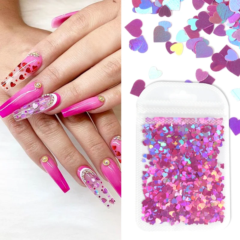 Holographic Sweet Love Heart Nail Glitter Flakes Shining Sequin For Nail Art Paillette Manicure 3D DIY Art Decorations nail glitter nail decoration nail decorations nail flakes