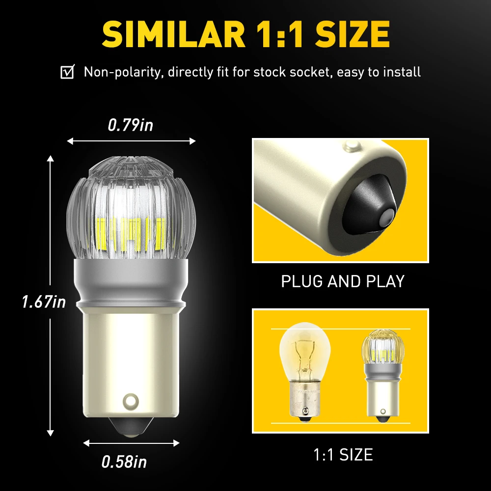 AUXITO LED DRL ���� ����, CANbus 1156 P21W 1157 P21/5W 7443 W21/5W T20 7440 W21W WY21W, 12V ȭ��Ʈ 6000K �ڵ��� ��ȣ��, 2 ��