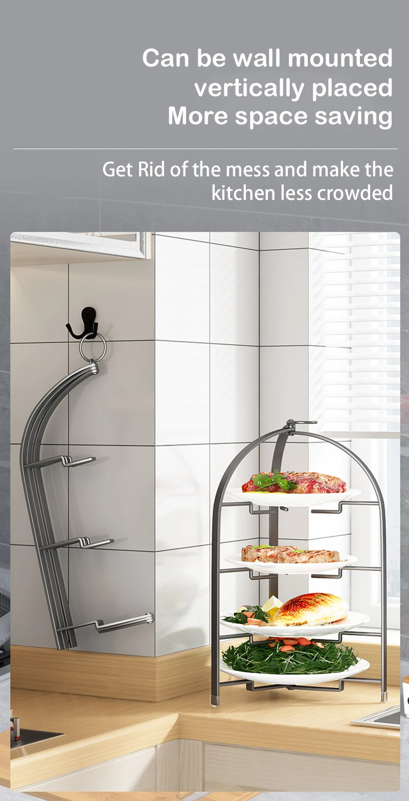 Kitchen Storage Rack | Wall Mounted Rust Proof Rack, Foldable Side Dish Organizer with Drawer