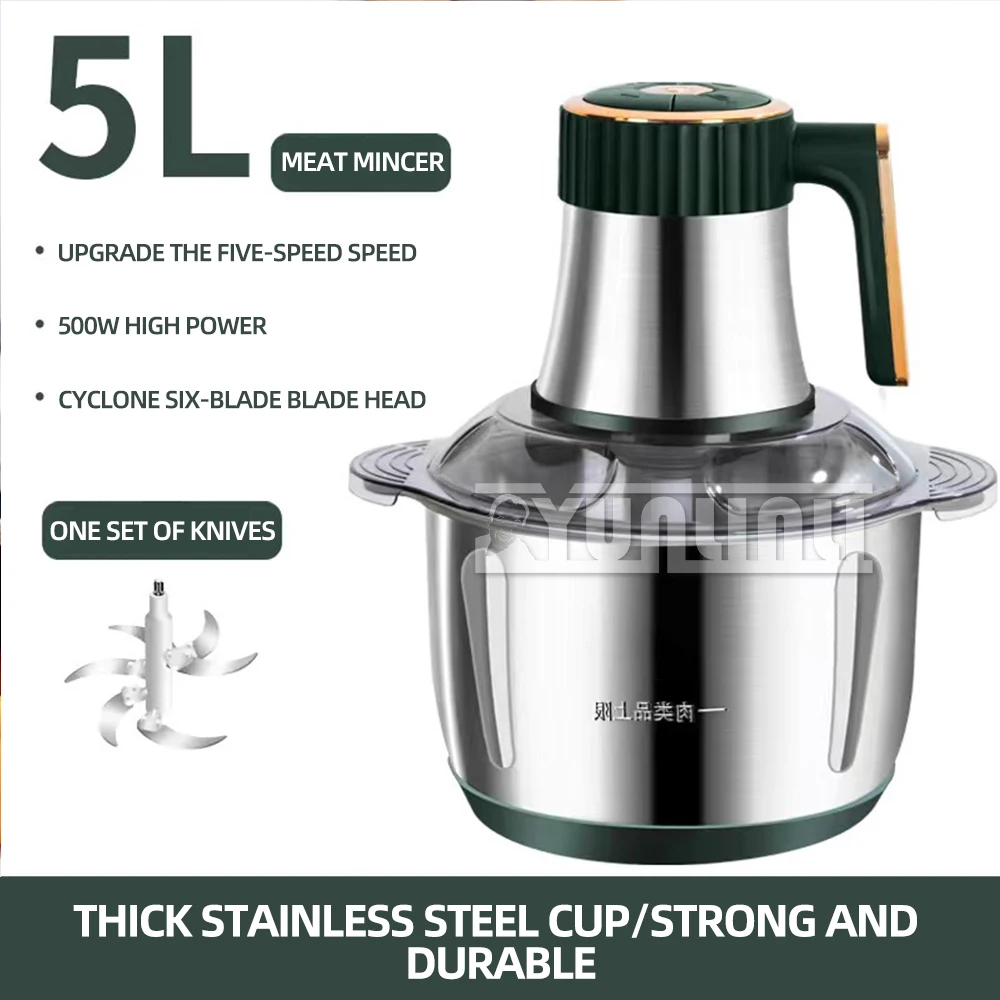 5L Household Electric Meat Grinders Stainless Steel Multifunctional Food Crusher Electric Cooking Machine 6