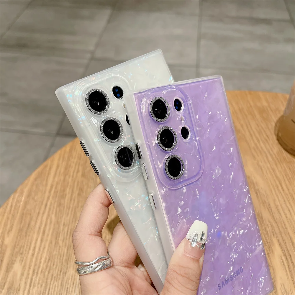 Luxury Shell Pattern Glitter Lens Protector Case - Shockproof Slim Cover