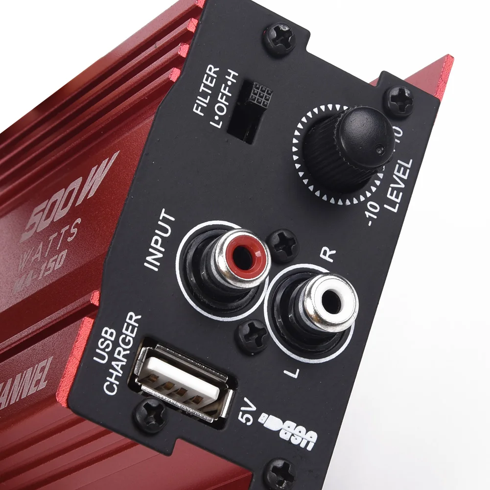 1 Pc Red Car Audio Amplifier 12V 500W 2 Channels Mini Hi-Fi Stereo Audio Amplifier Amp Subwoofer Aluminum Alloy Car Electronics