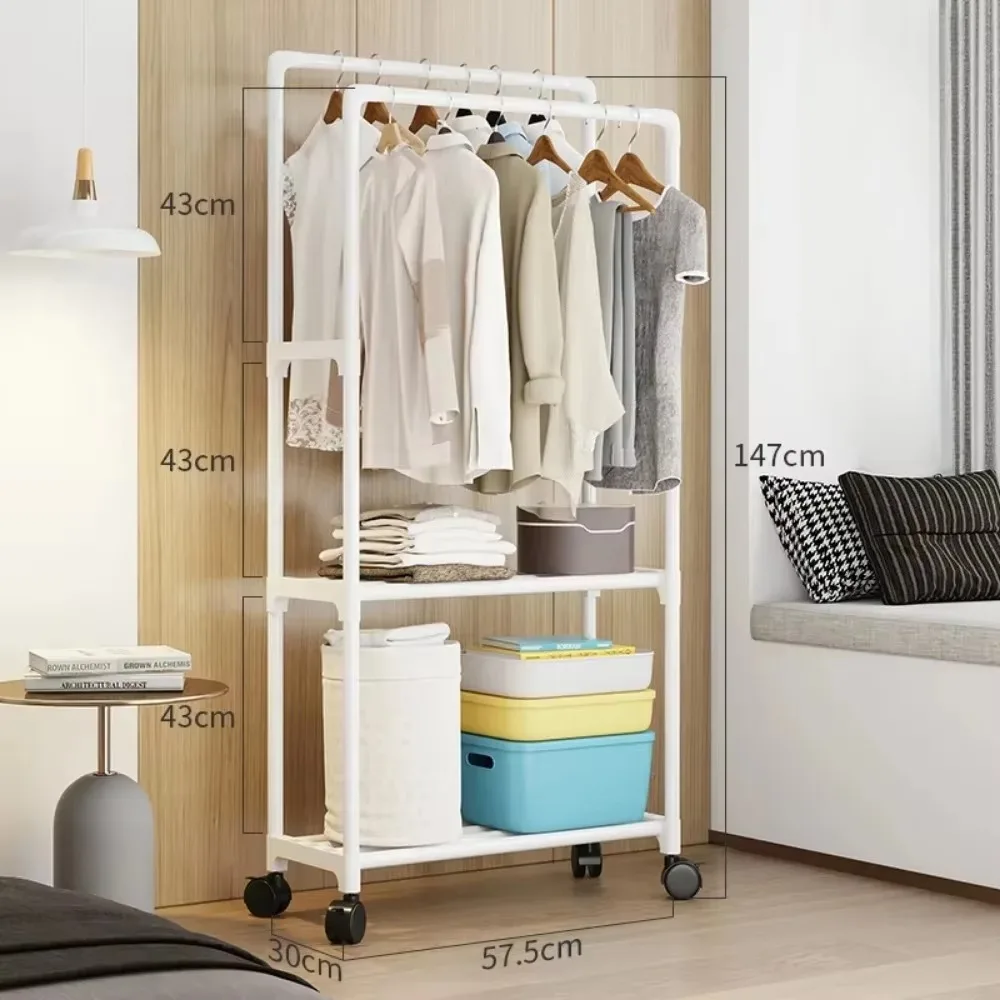 Double Pole Coat Rack Clothing Rack Stand Shoe And Hat Integrated Shelf clothes rack shoe and hat racks