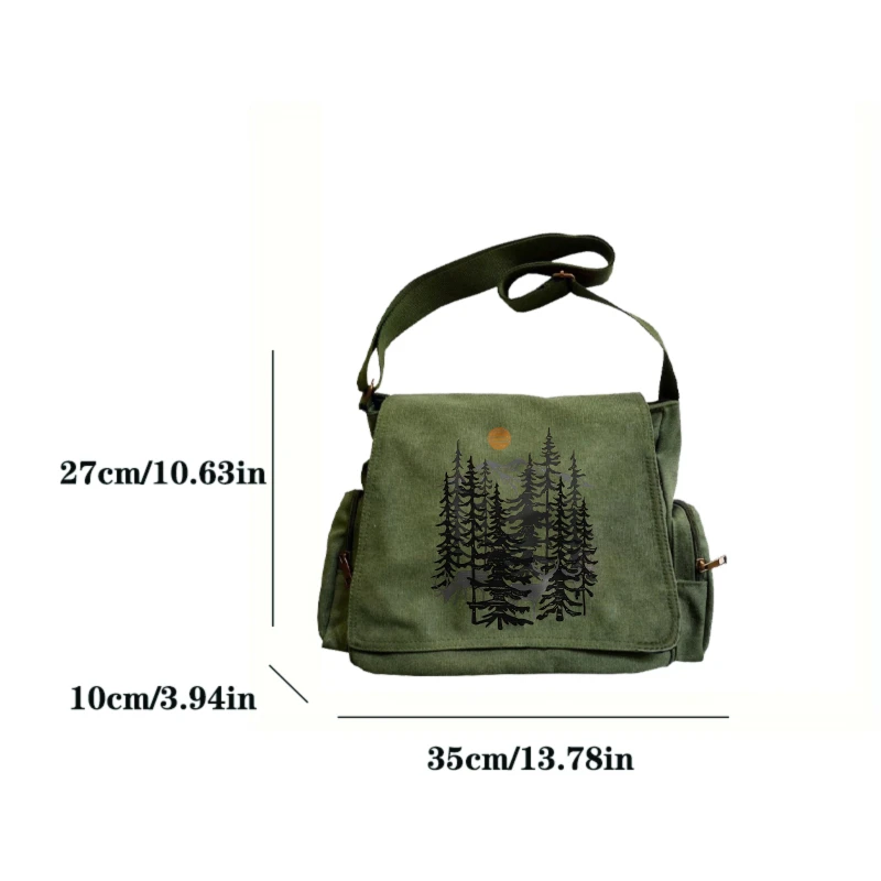Women's Shoulder Bag Men's Crossbody Bag Canvas Large Capacity Messenger Bag Laptop Bag Forest Print