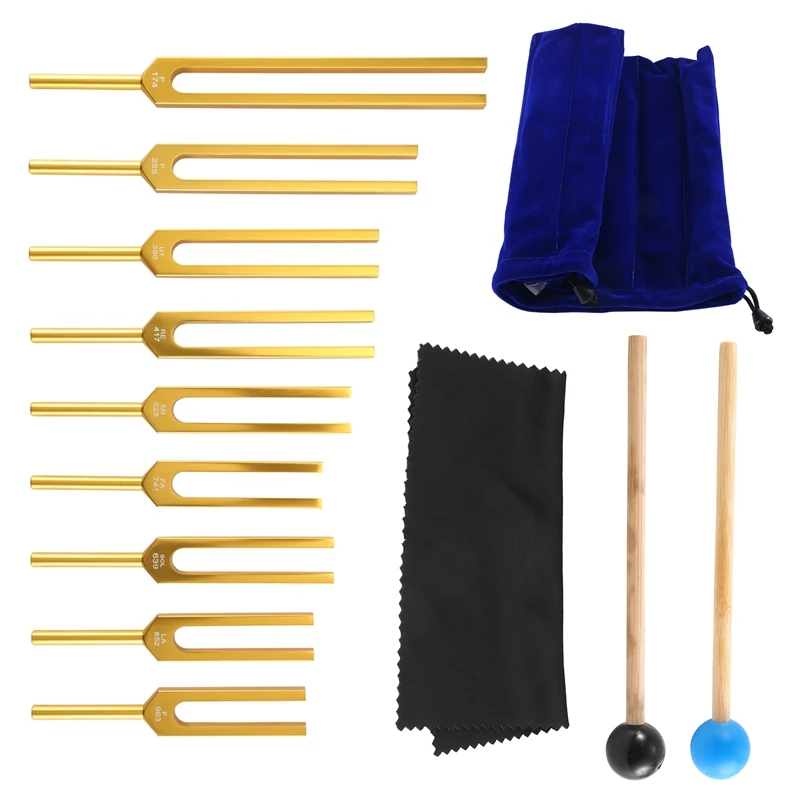 Tuning Fork Set - 9 Tuning Forks for Healing Chakra,Sound Therapy,Keep Body,Mind and Spirit in Perfect Harmony- Gold 3