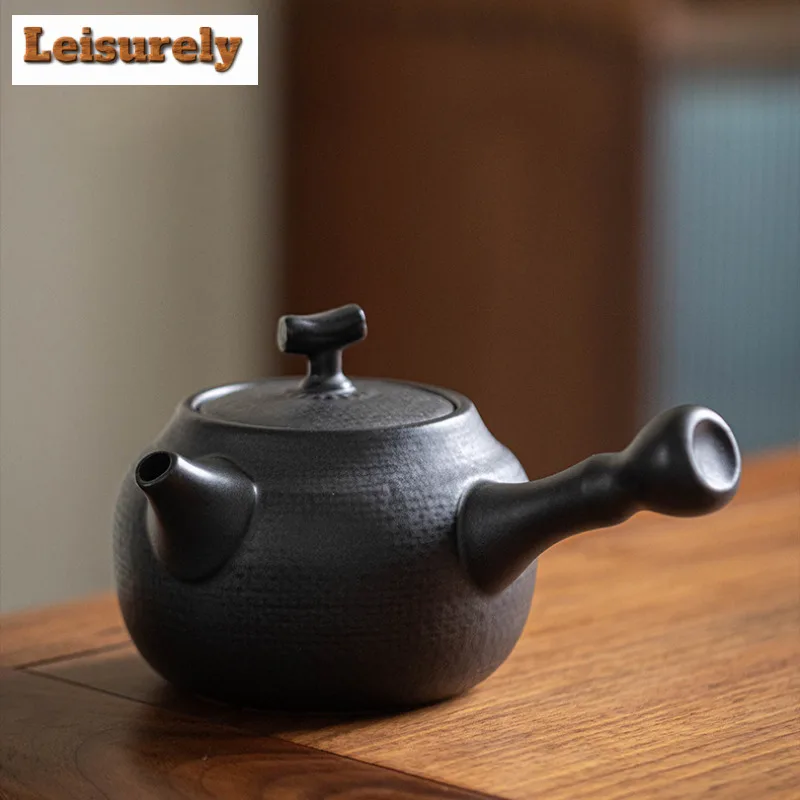 600ML Handmade Coarse Pottery Teapot Large Capacity Side Handle Pot Boiling Water Kettle For Charcoal Stove Kung Fu Teaware Gift
