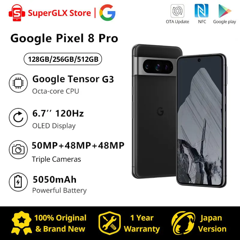 Japan Version Google Pixel 8 Pro 5G Google Tensor G3 6.7 NFC Octa Core  Android 14 IP68 dust/water resistant 50MP Cameras
