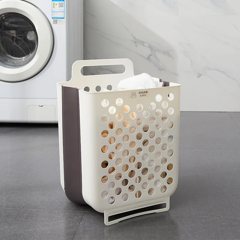 Wall-Mounted Plastic Laundry Basket Folding Dirty Clothes Toy Storage Basket Box Household Bathroom Sundries Organizer Container