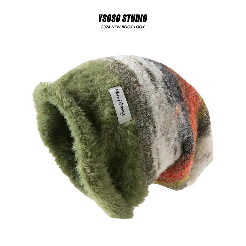 Japanese Color Blocked Pullover Hat Soft Warm Versatile Autumn And Winter Plush Cold Personalized Pile