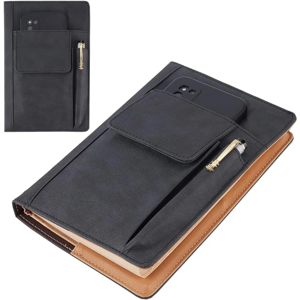 Book Cover PU Leather A5 Waterproof Book Sleeve Black Reusable Book Protector Hardcover Paperbacks Notebook Wraps with Pen 1