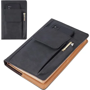 Book Cover PU Leather A5 Waterproof Book Sleeve Black Reusable Book Protector Hardcover Paperbacks Notebook Wraps with Pen 1