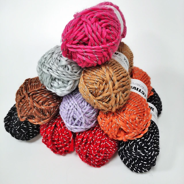 Creative 50M/Roll Reflective Yarn Thick Wool Line DIY Hand Knitted Crochet Yarns  Thread For Scarf