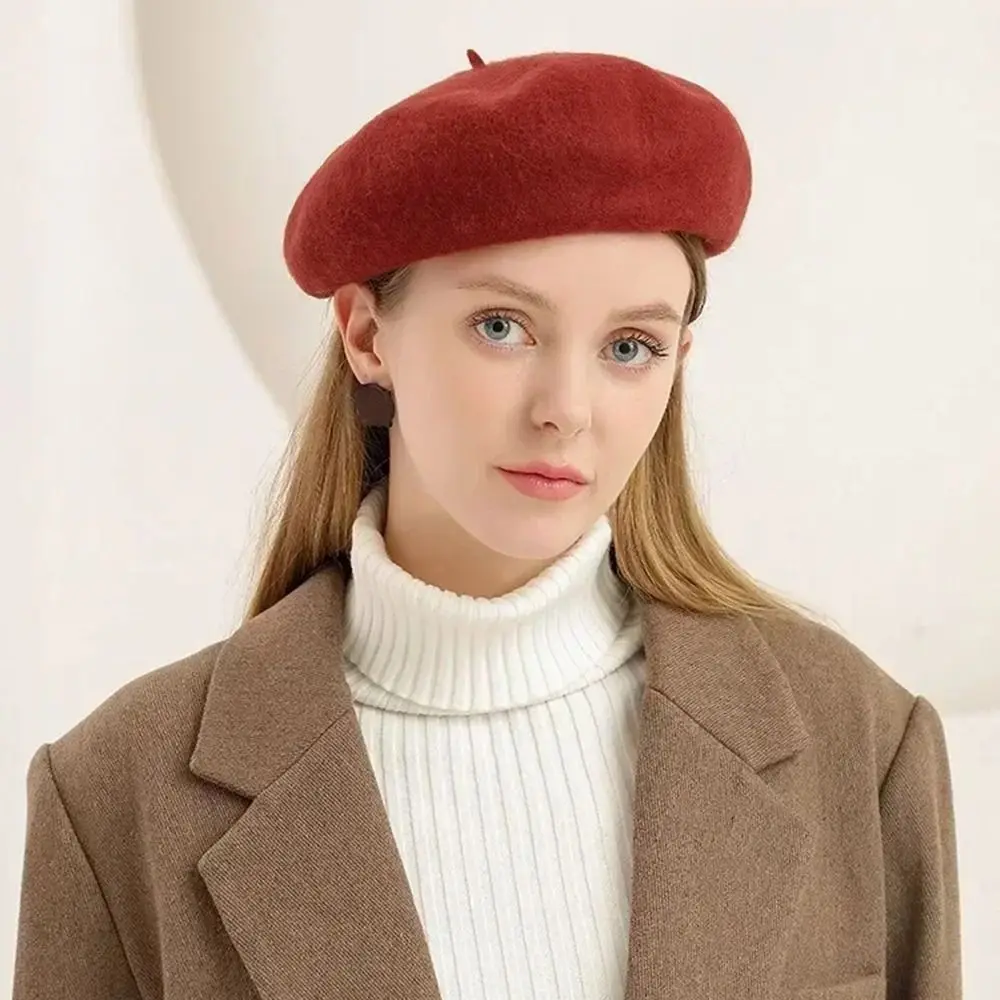 Autumn Winter Wool Berets Hat Elegant Women Girls Retro Plain Cap Solid Color All Matched Lady French Artist Hat