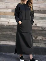 Plus size European and American cross-border spring and autumn new fashion loose casual long sleeve hooded sweatshirt dress - Image 2