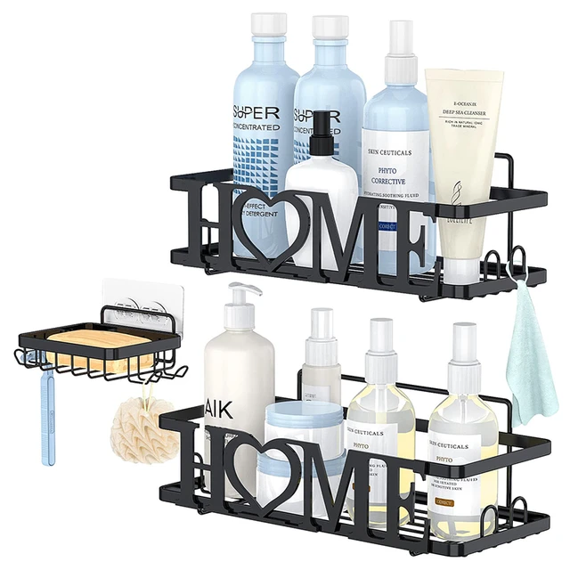 Shower Caddy Rustproof, Shower Shelves Self-adhesive With Hooks