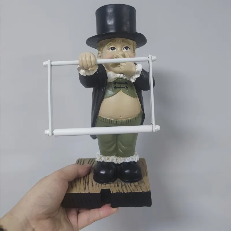 Supporto Carta Igienica Comical Toilette Maggiordomo Statua Portafilo Rotolo Creativo Resina Bella Sorriso Bella Scultura Casa Carta Hold Rack Organi