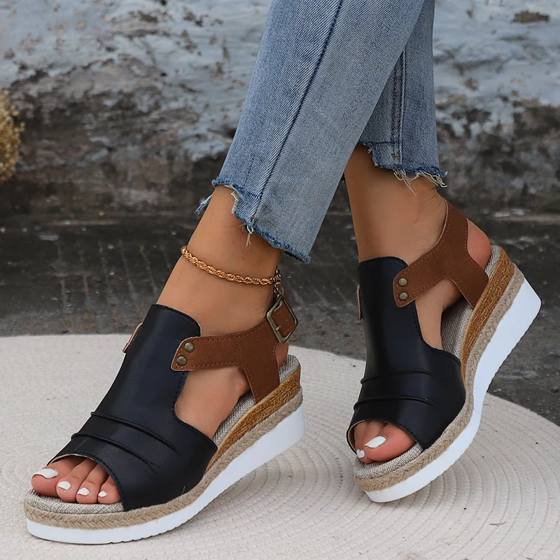 Retro Roman Women's Sandals Summer 2024 New Trendy Outdoor Walking Fish Mouth Thick Bottom Open Toe Women's High Heels Zapatos