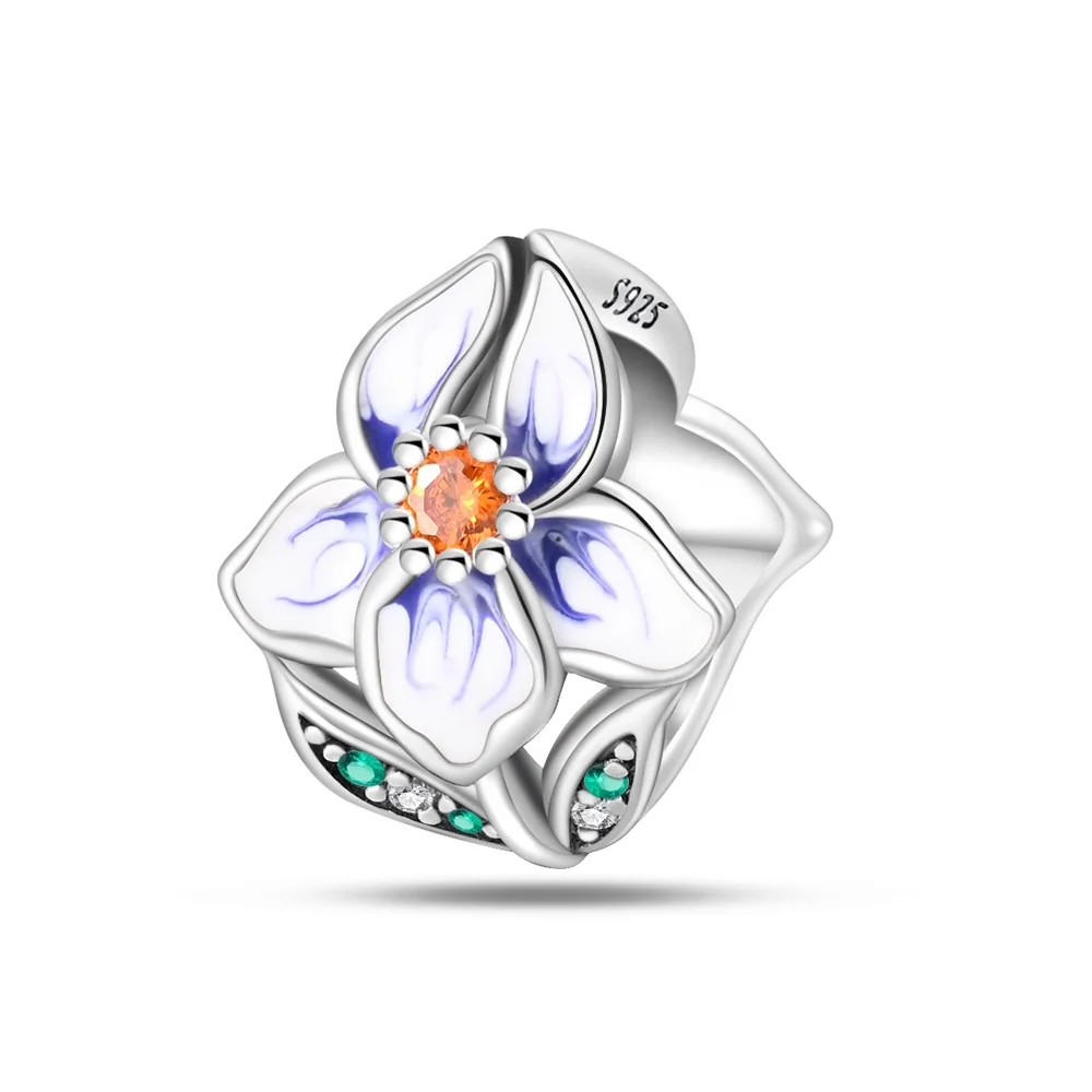 

Romantic S925 Sterling Silver Purple Iris Charm Fit Pandora Bracelet Women's Garden Flower Appreciation Jewelry Accessories