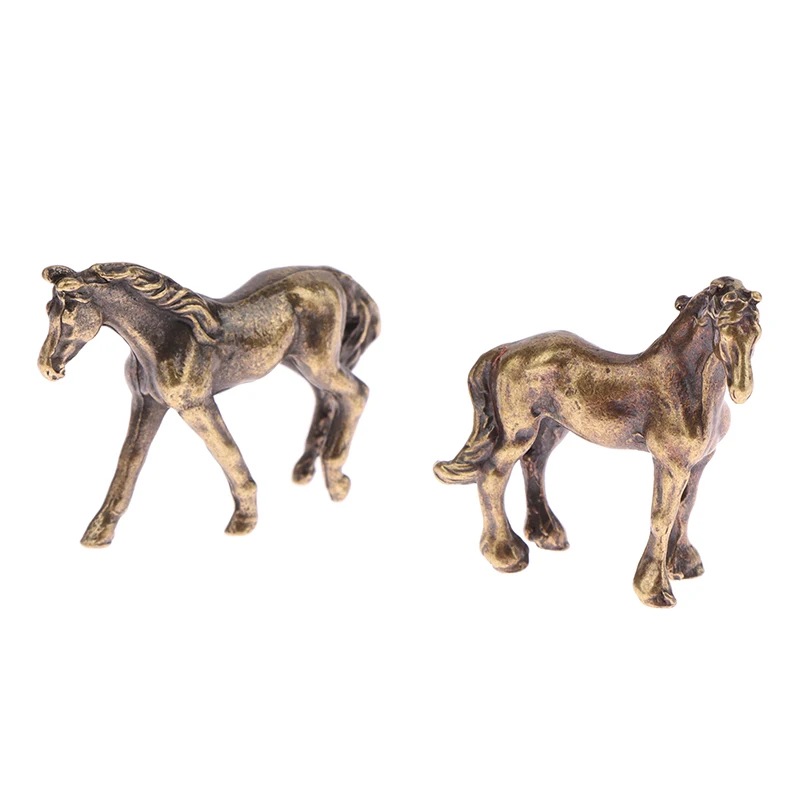 1Pc Antique Copper Alloy Long Tail Horse Figurines Miniatures Ornaments Copper Zodiac Animal Mini Desktop Decoration Crafts