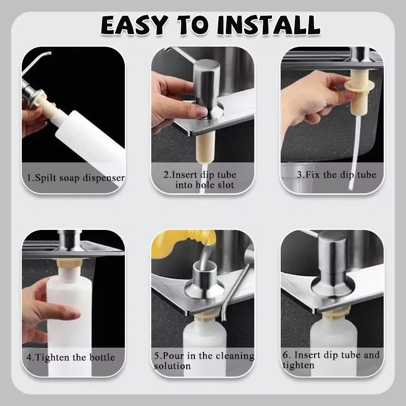 Stainless Steel Liquid Soap Dispenser Pump Kitchen Sink Hand Pressure Liquid Dispenser Kitchen Hardware Accessories 6