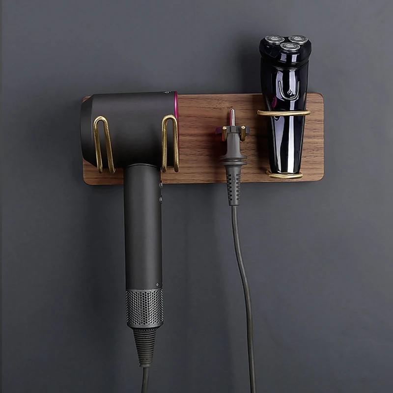 Solid Wood Hair Dryer Holder Wall Mounted Multi Function Bathroom Rack  Shaver Holder Toothbrush Holder Plug Rack| | - AliExpress