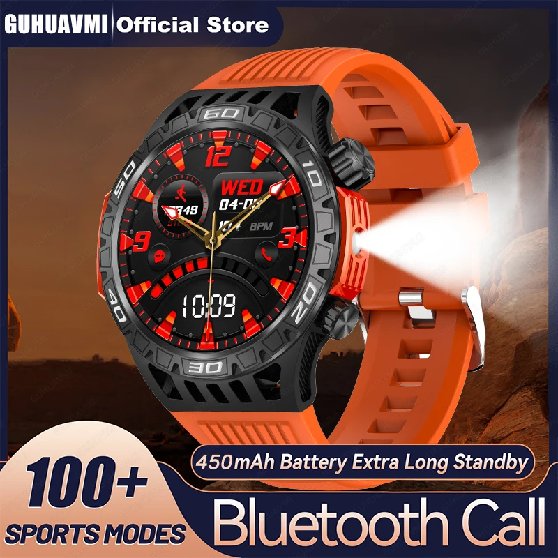 2024 New Military Grade Outdoor Sports Men Smart Watch Amoled Full Touch Screen Con Torcia A Led Bluetooth Calling Smartwatch