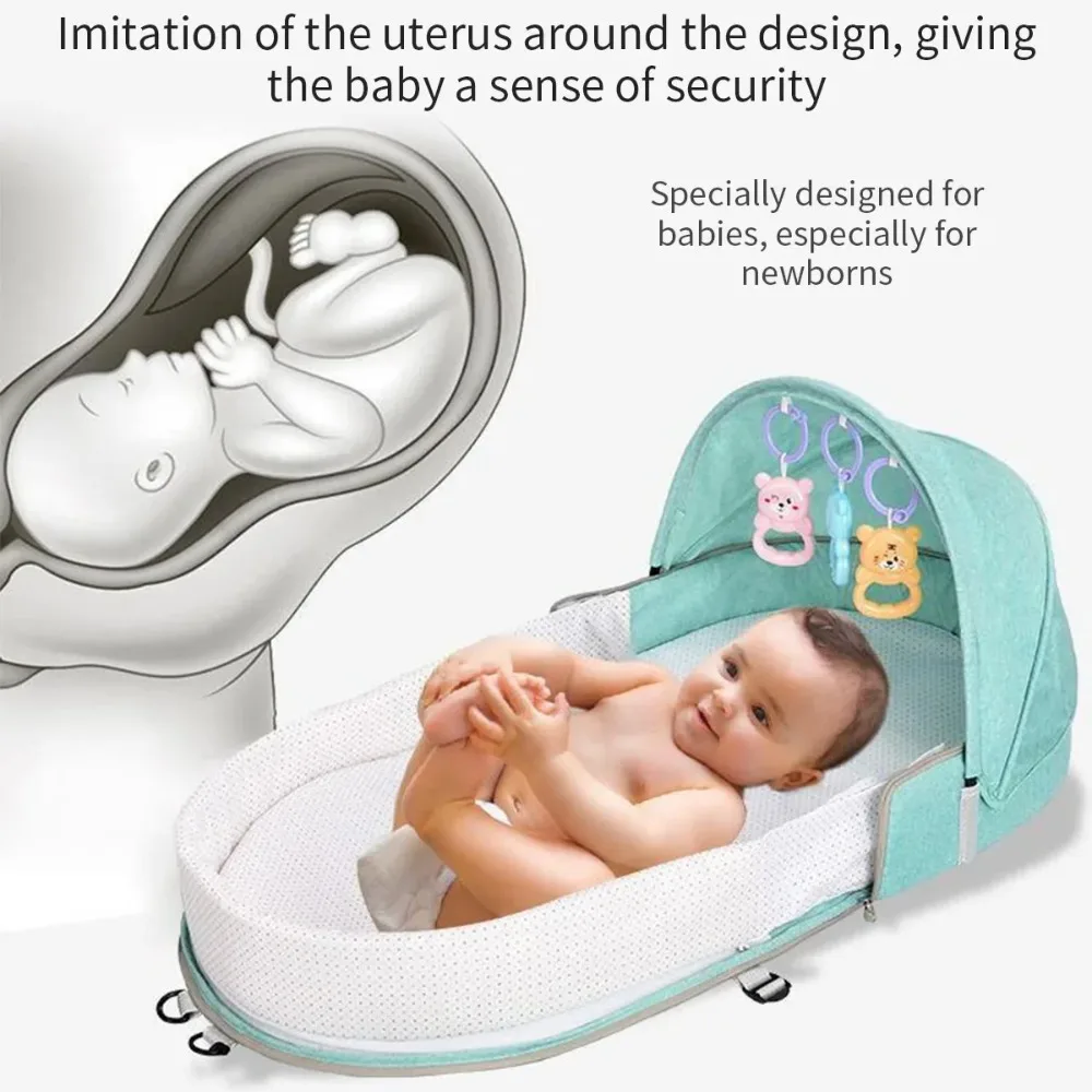 Baby Crib Convenient Folding Anti-crush Bed Middle Bed with Mosquito Net Comfortable Mattress Travel Crib for Newborn Baby Bed - 3