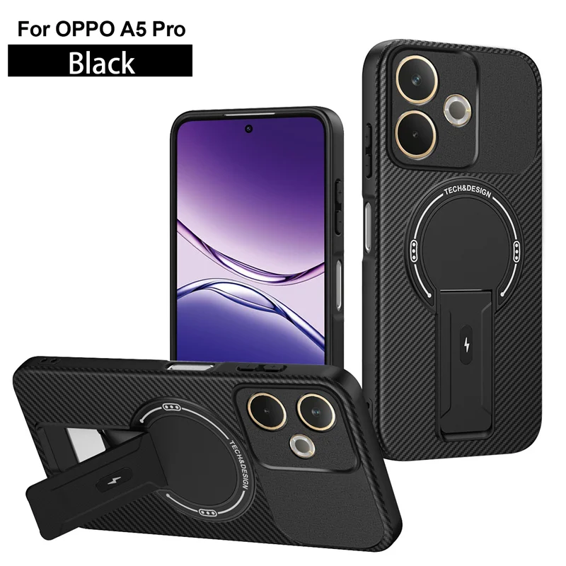 Carbon Fiber Pattern Armor Phone Case with Magnetic Wireless Charging and Foldable Stand