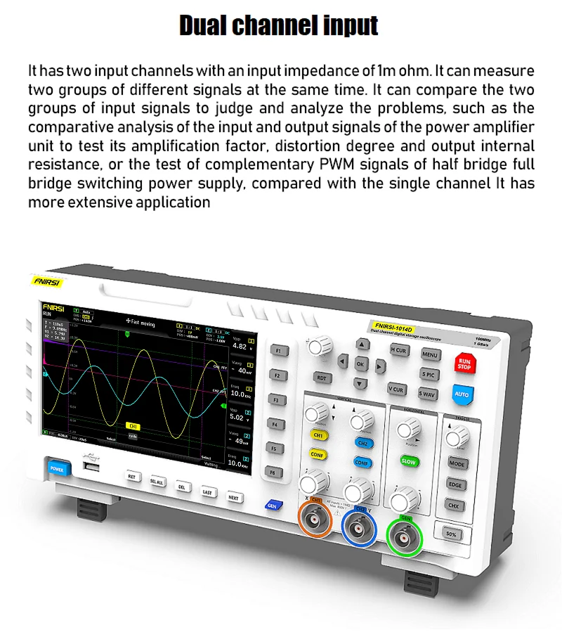 1014D Digital Oscilloscope, 2-in-1 Dual Channel Input Signal Generator Desktop O