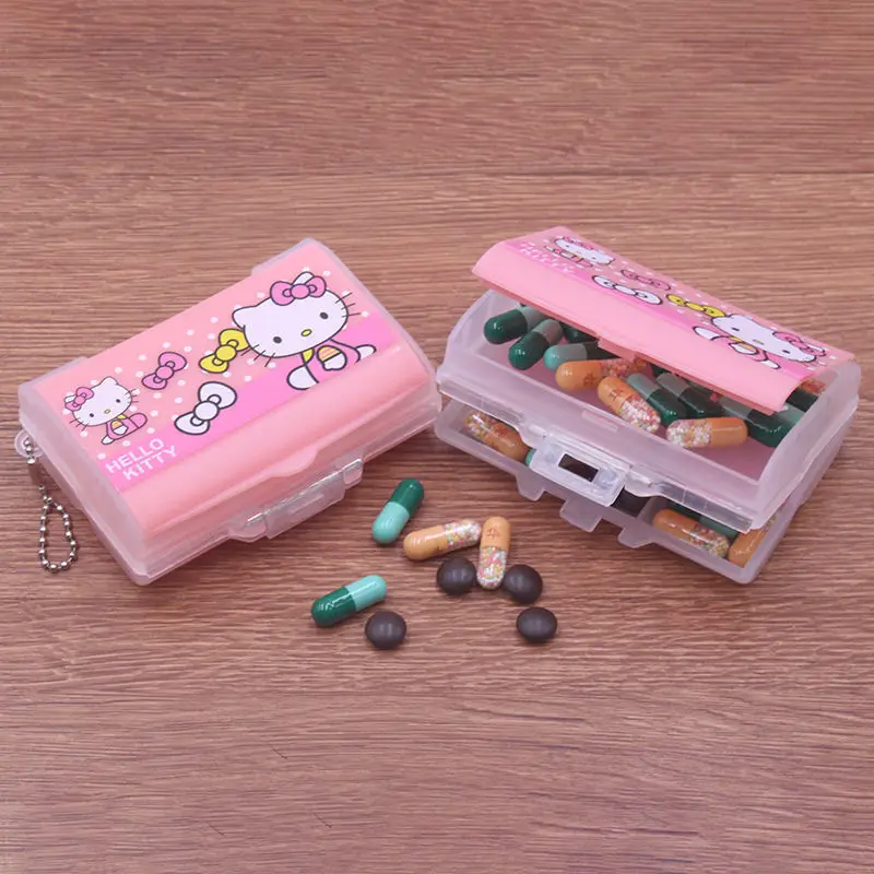

2024 Sanrioed Pill Box Package Hellokittys Seven-compartment Portable Pill Box Package Sealed Dust-proof Double-layer Pill Box