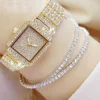 3pcs/set Ladies Watch Luxury Women Watch Crystal Rhinestone Watches Quartz Stainless Steel Strap Wristwatch Square Dial Wrist 3