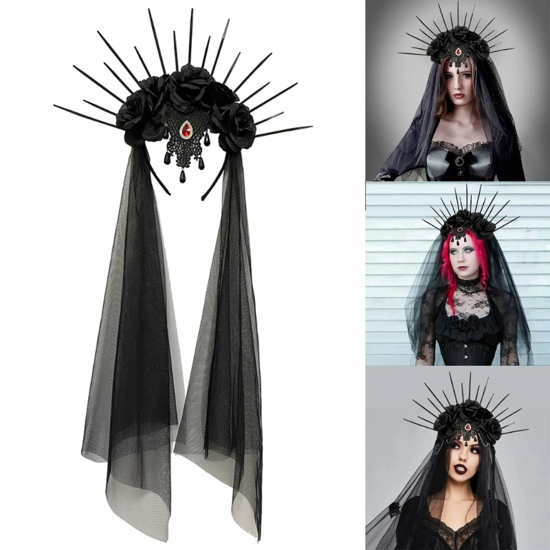 Halloween Stirnband Blumenschleier Stirnbänder Gothic Kostüm Party Requisiten Kopfbedeckung Haarschmuck Frauen Cosplay