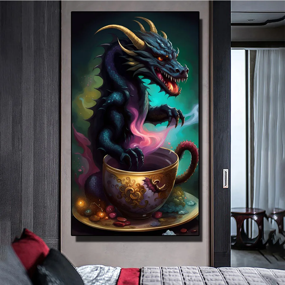 LargeBlackDragonTeaCupDiyDiamondEmbroideryNewHandicraftGift