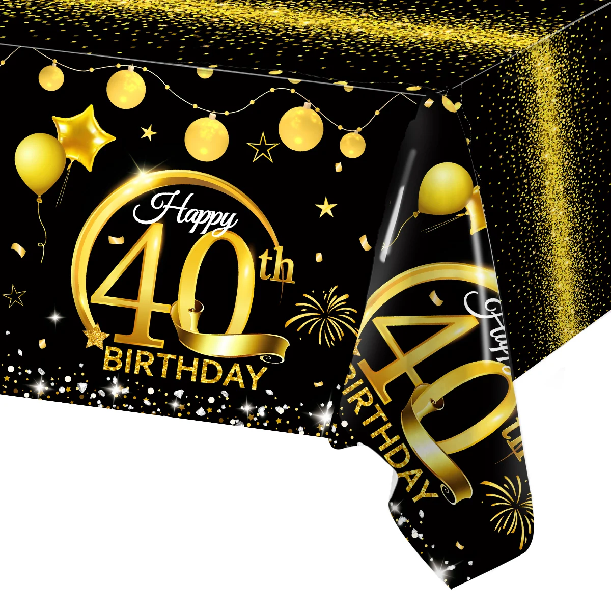 Gold-schwarze Geburtstags-Tischdecke, 18, 30, 40, 50 Jahre alt, Geburtstagsdekoration, Geburtstagsparty-Zubehör, goldfarbene Glitzer-Tischdecke, Dekor – Detail 4