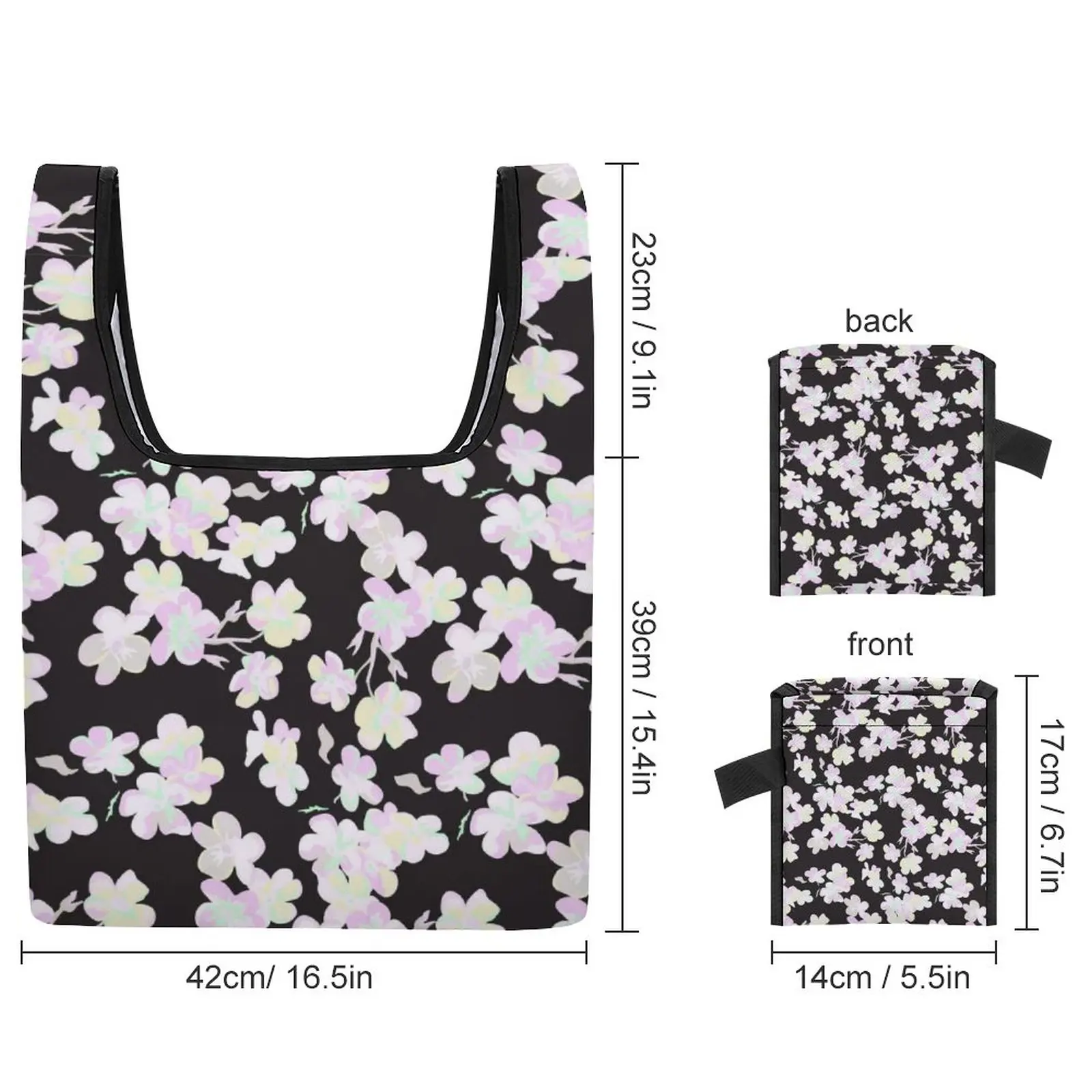 Black Beautiful Flowers Shopping Bag Customized Printed Bags Shopper Shoulder Bag Casual Woman Foldable Handbag Custom Pattern