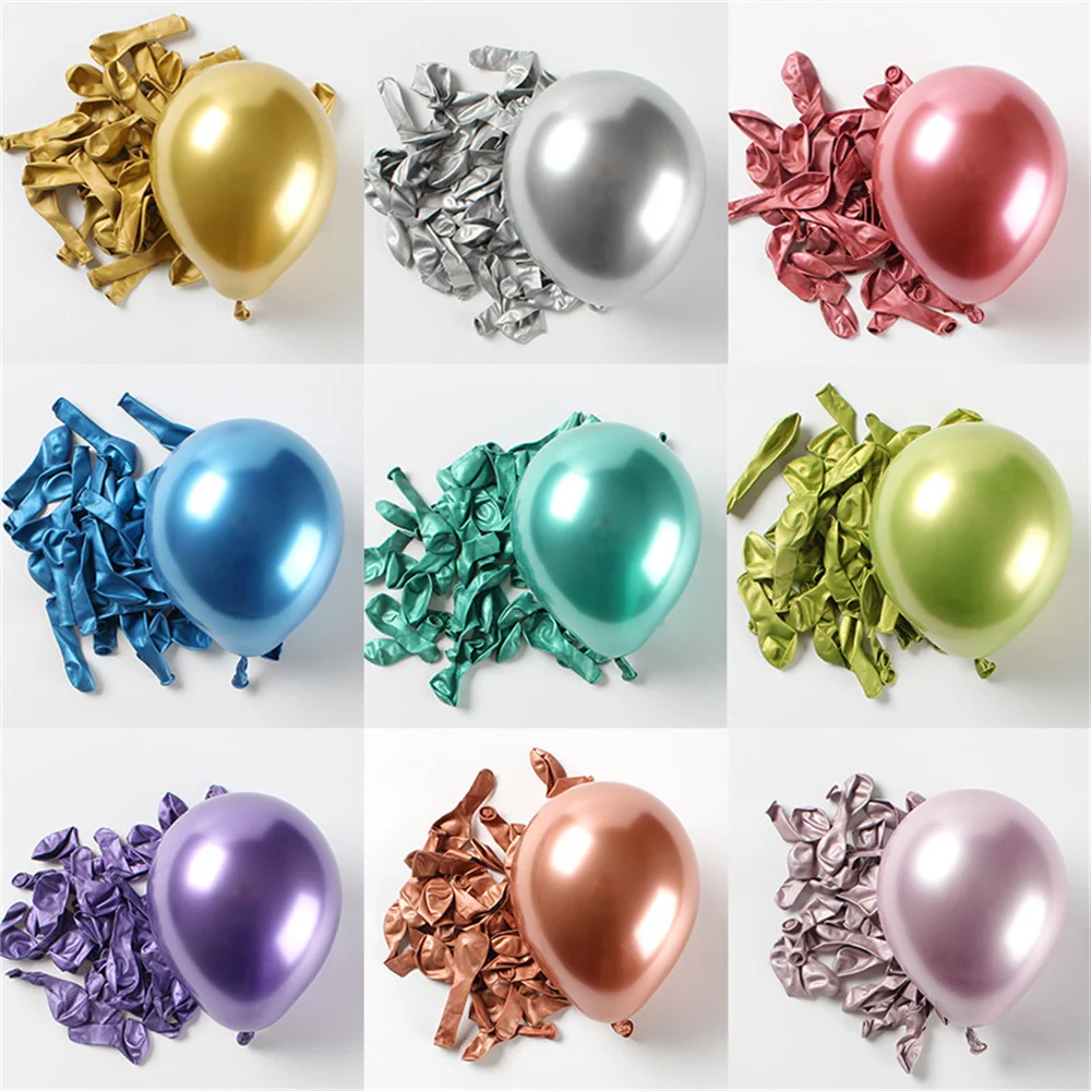 

10inch 10/20/30/40/50 Pcs Latex Balloon Gold Silver Green Blue Wedding Happy Birthday Latex Metallic Chrome Ballon Decorations