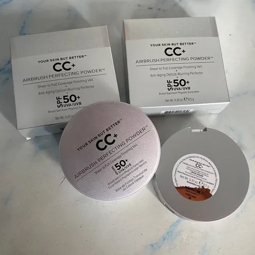 새로운 넓은 스펙트럼 물리적 자외선 차단 9.5g, 피부 개선, CC + 에어브러시 퍼펙팅 파우더, 안티에이징 옵티컬 SPF50 + UVA/UVB 3
