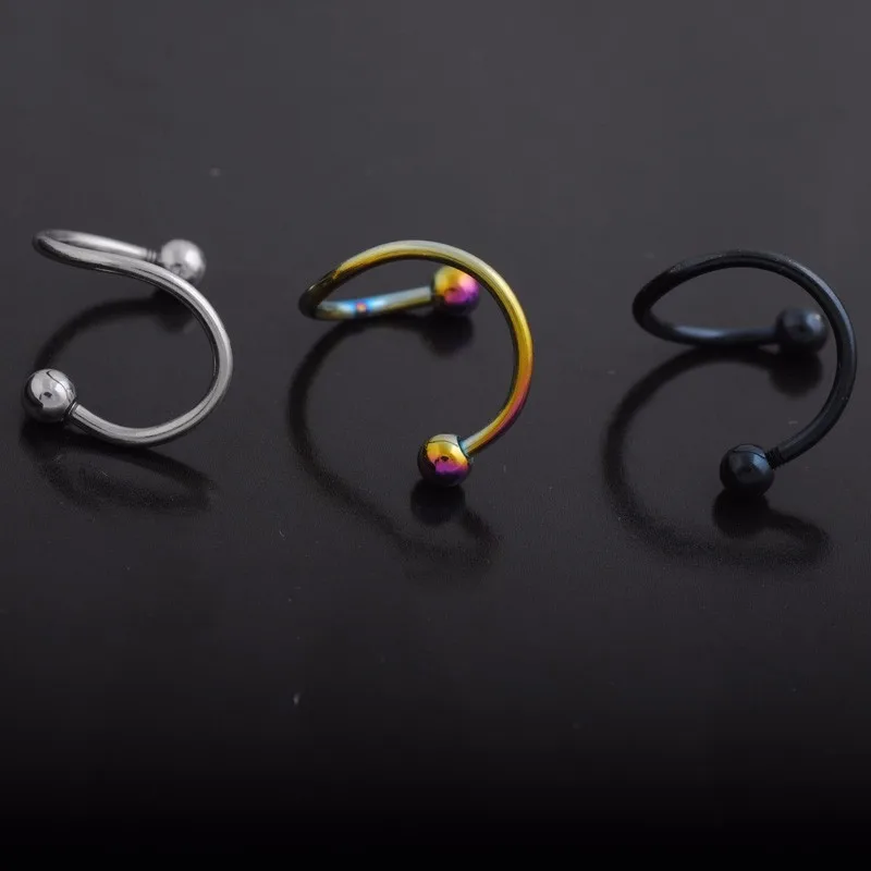 2Pcs S Shape Surgical Steel Spiral Twisted Lip Ring Nose Rings 16