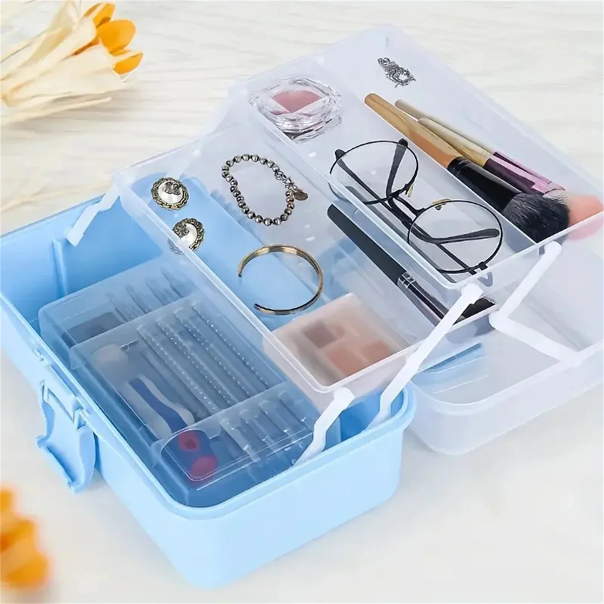 (1pcs) Three-layer portable storage box Folding Goo Kit Nail box Art sundry plastic storage