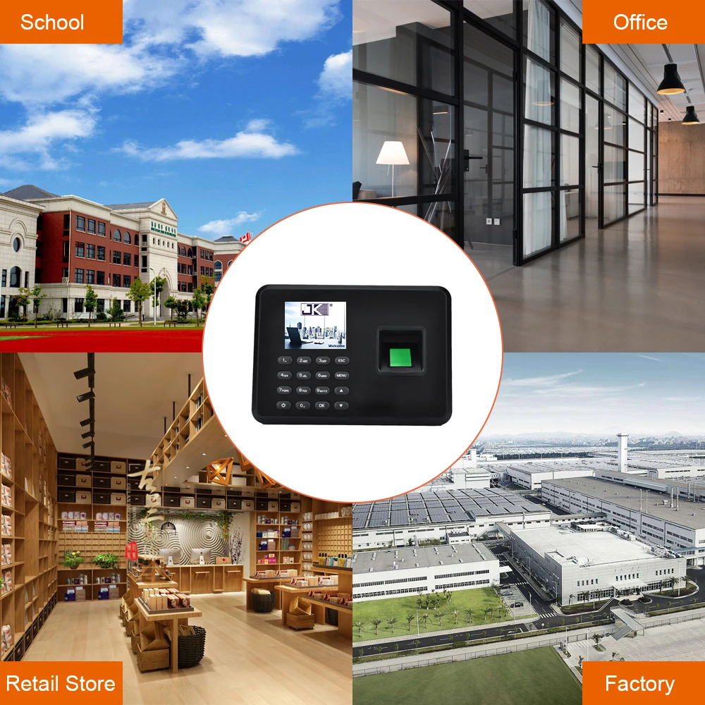 Intelligent Biometric Fingerprint Password Attendance Machine Employee Checking-in Recorder 2.4 inch LCD Screen DC 5V Time