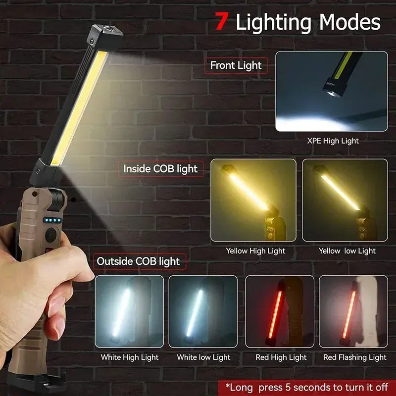 C2 Foldable LED Work Light With Strong Magnet Rechargeable COB Lantern Searchlight Outdoor Car Repair Emergency Flashlight Tools