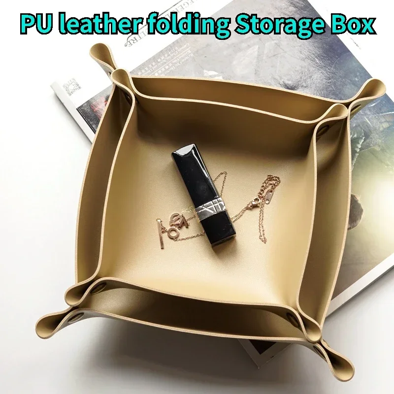 Desktop Storage Tray Leather Key Plate Home Decoration Dice Tray key Wallet Coins PU leather folding Storage Box