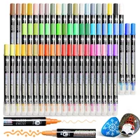 12/24/36/48/60 Colors Dual Tip Acrylic Paint Markers Set for Rock,Canvas,Plastic,Metal,Wood,Stone,DIY for Students&Adults 1