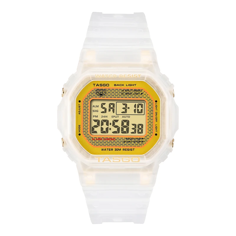 TASGO T110 Sports Men's Quartz Digital Watch Full Function LED Auto Hand Lifting Lamp Square 43MM Waterproof 5600 Oak Series